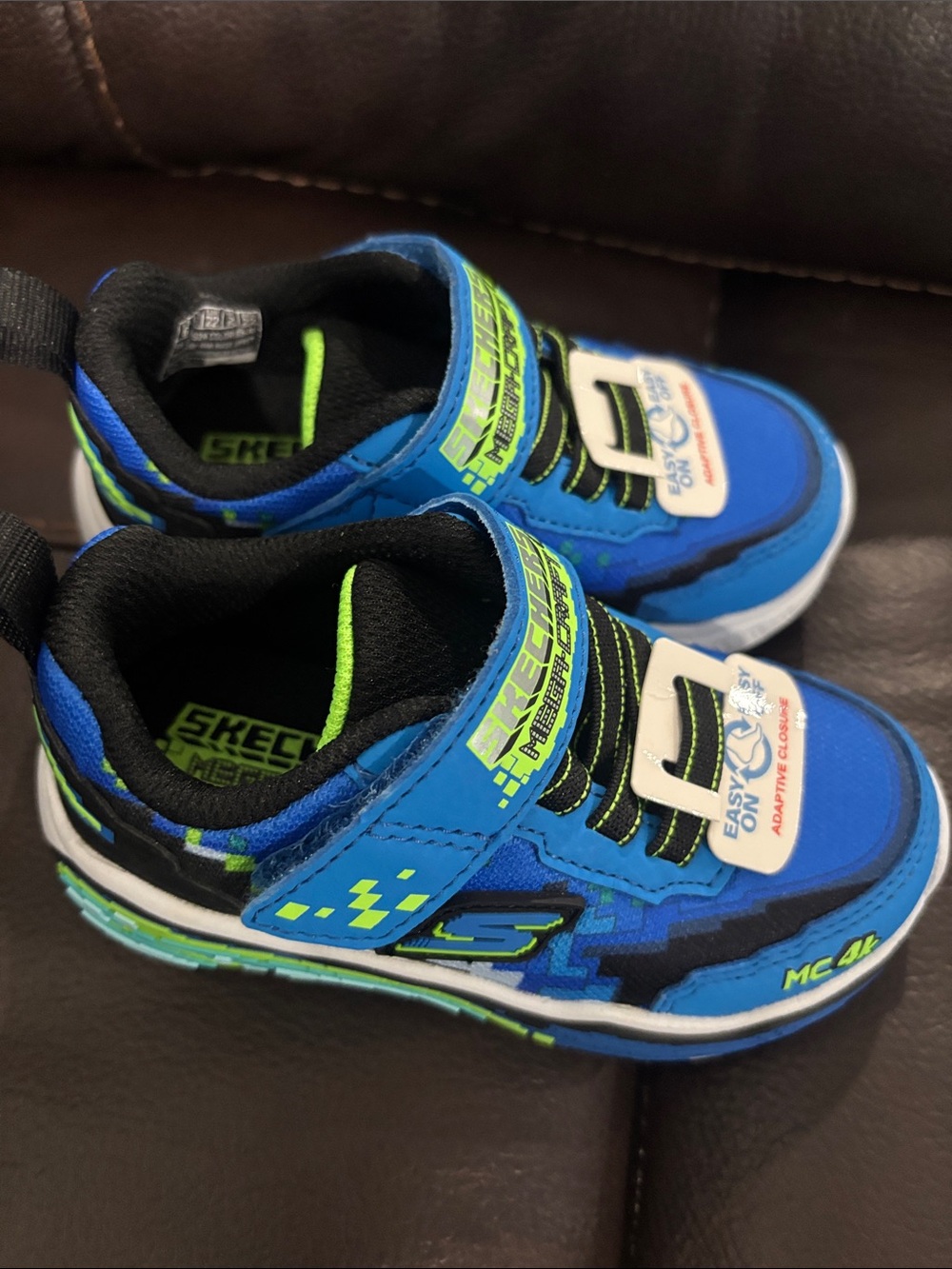 Skechers Blue and Neon Green Kids' Velcro Light-Up Sneakers
